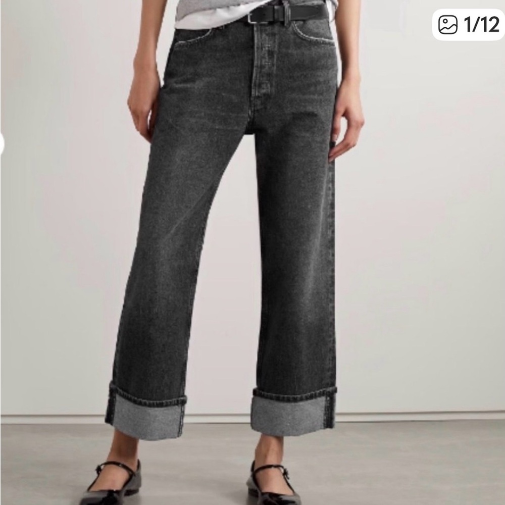 AGOLDE Jeans Fran Straight Leg Cuffed Retro Faded Black Size 25